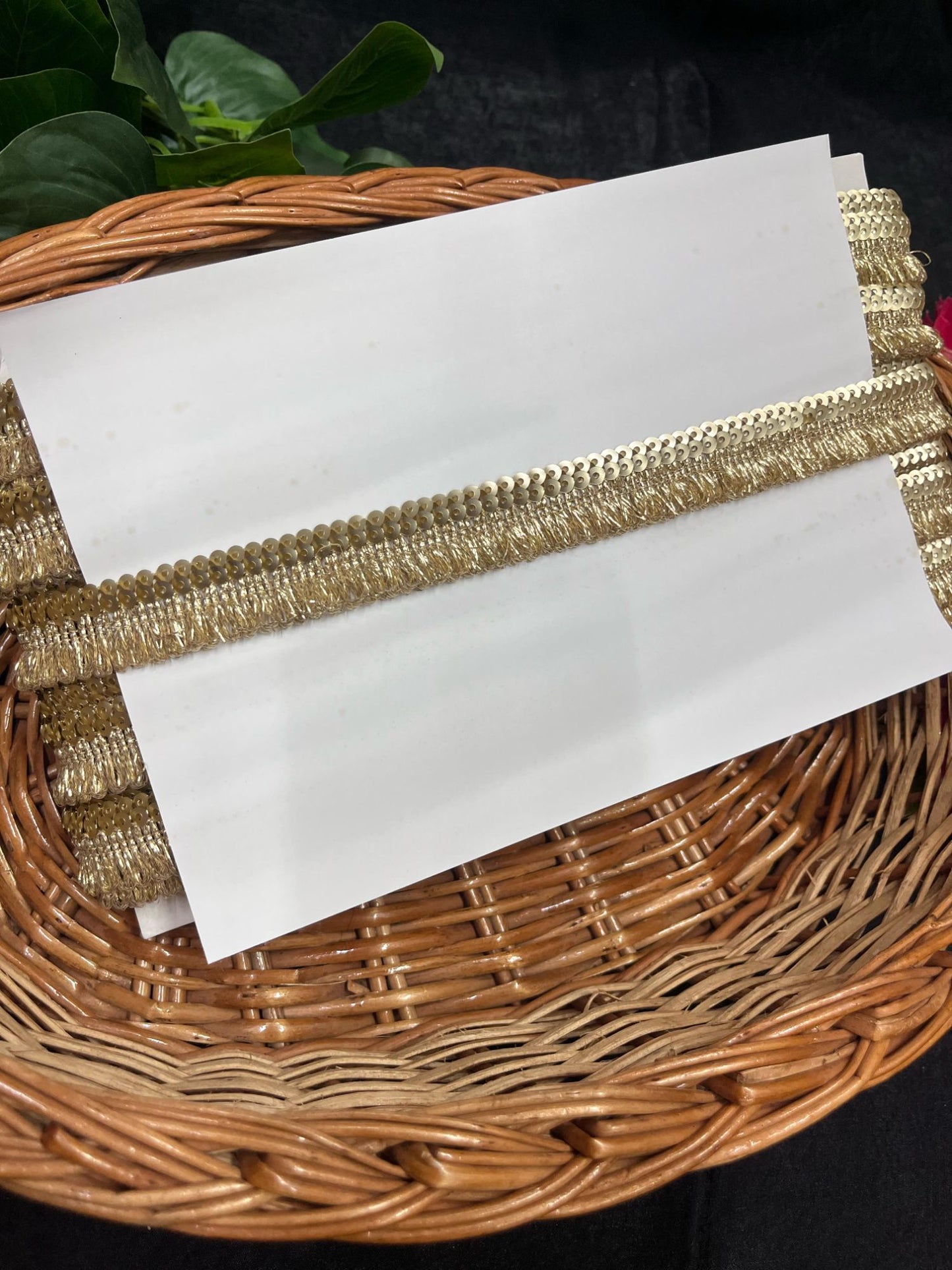 Gold Zari Sequin Fringe Lace Border – 9 Meters, 1-Inch Decorative Latkan Trim for Sarees, Lehengas & Dupattas