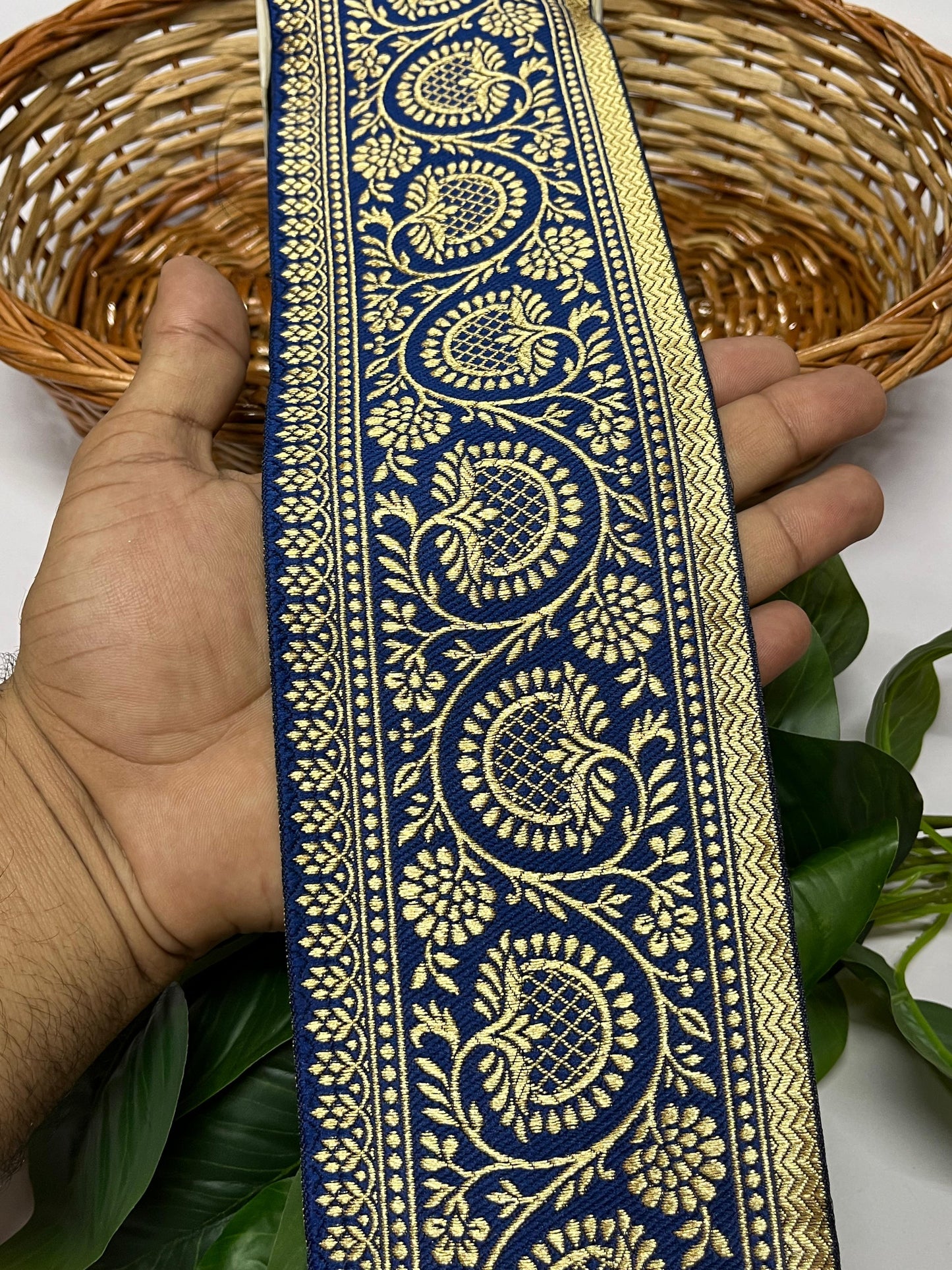 Peacock Design Banarasi Border - Navy Blue Lace Trim (9 Meter)