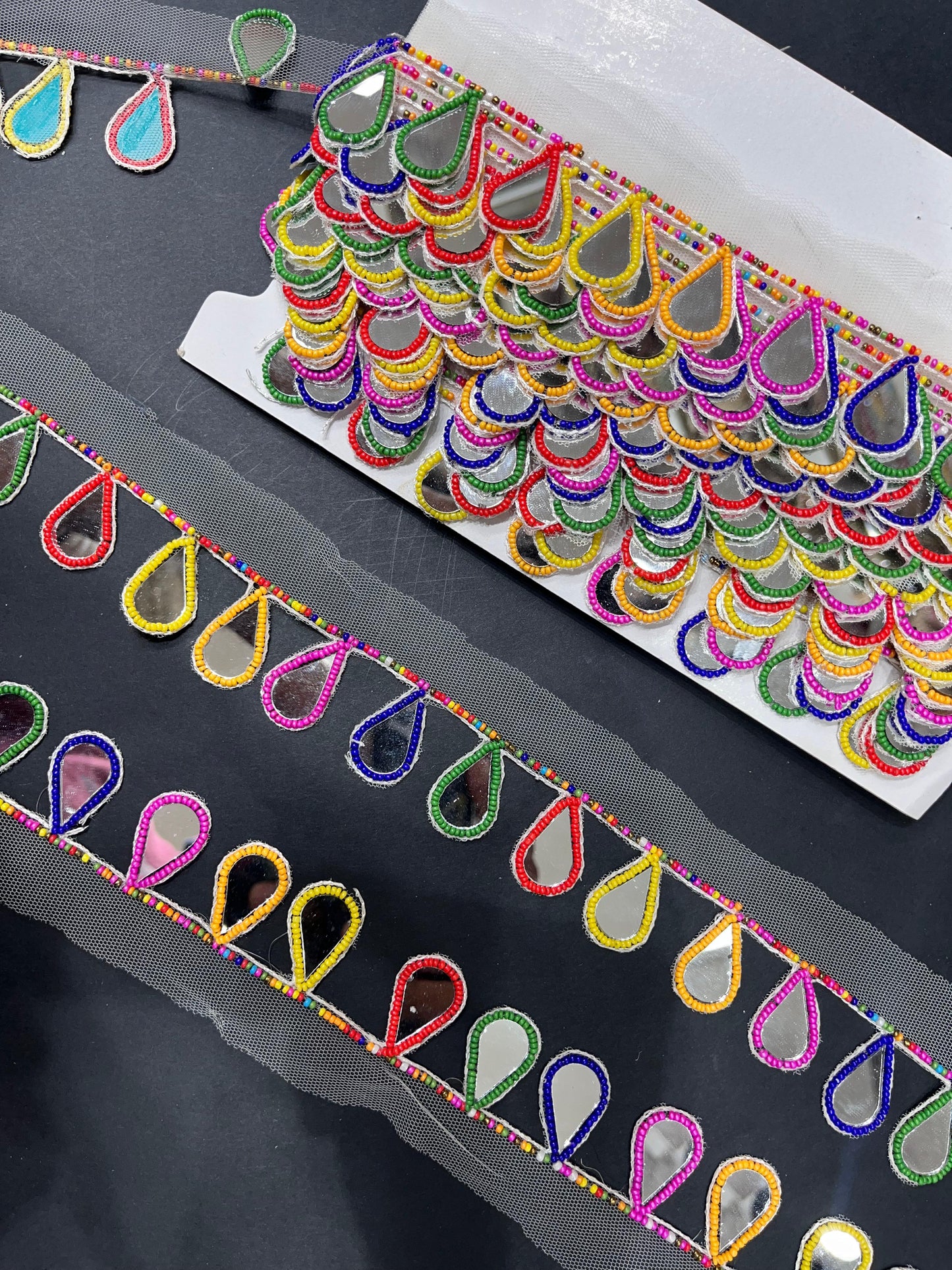 Multicolored Mirror Hanging Trim | Beaded Mirror Lace – 9 Meters, 1.5-Inch Width