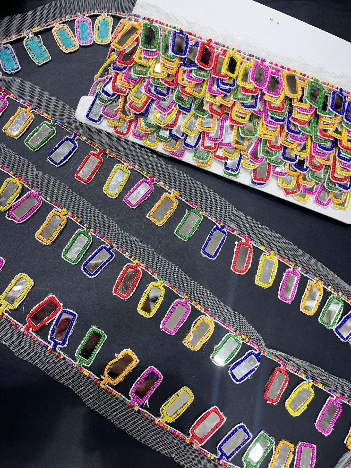 Multicolored Mirror Hanging Trim | Beaded Mirror Lace – 9 Meters, 1.5-Inch Width