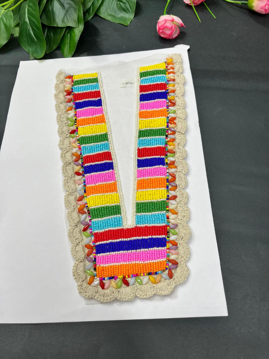 Beautiful Multicoloured Bead Work Neck Patch for Kurtis, Dresses & Navratri Outfits – Handcrafted Applique Design | Design 10