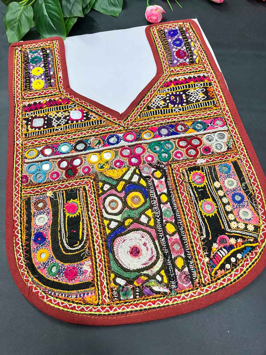 Handcrafted Kutchi Work Neck Patch for Kurtis & Navratri Dresses – Ethnic Neckline Applique | Design 10