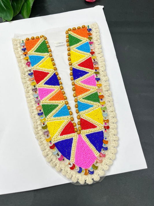 Beautiful Multicoloured Bead Work Neck Patch for Kurtis, Dresses & Navratri Outfits – Handcrafted Applique Design | Design 11