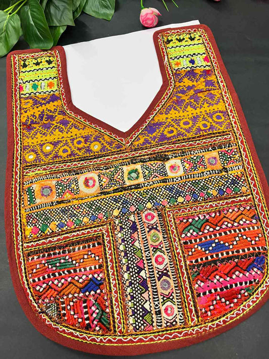 Handcrafted Kutchi Work Neck Patch for Kurtis & Navratri Dresses – Ethnic Neckline Applique | Design 11