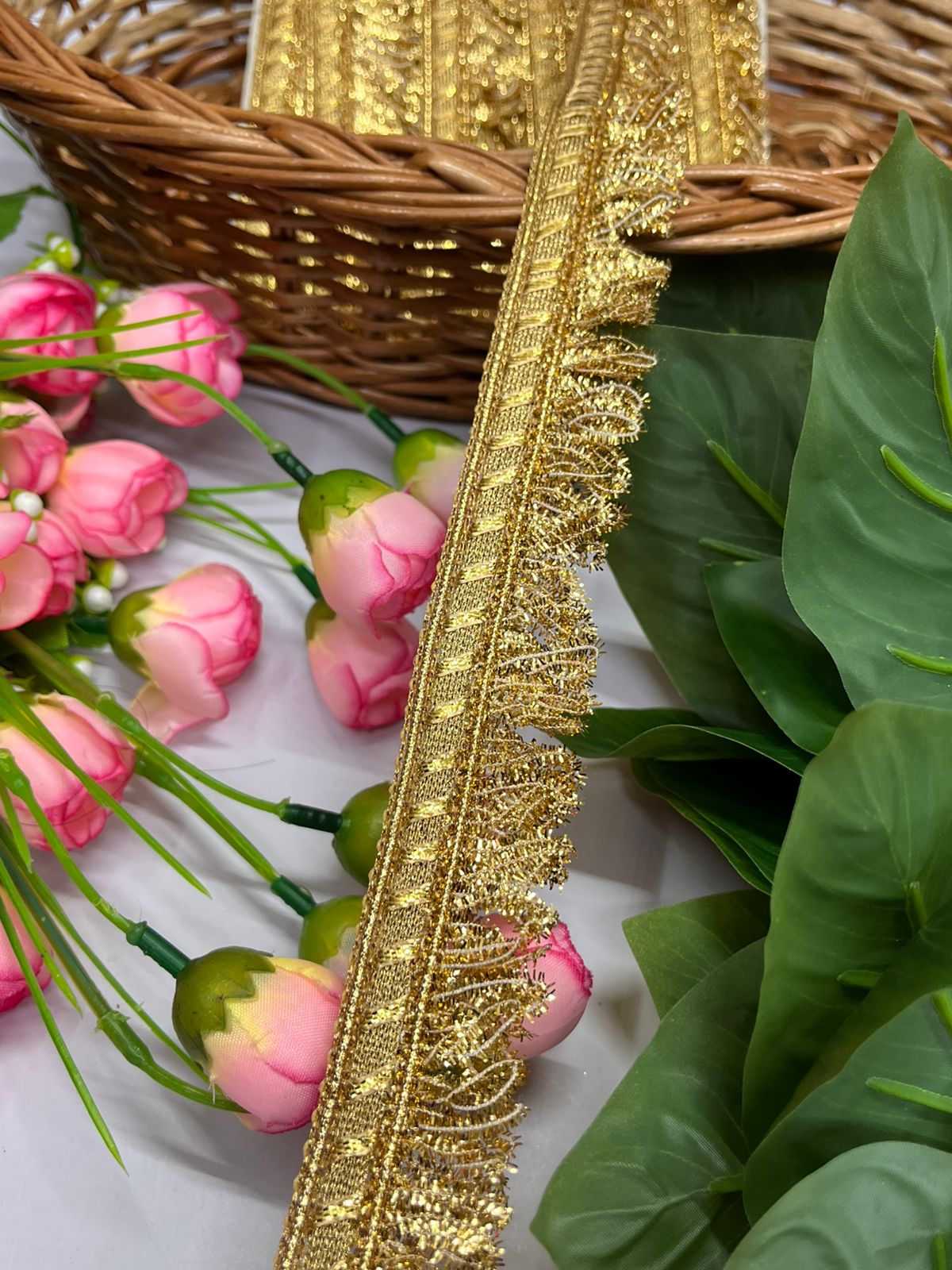 Fringe Lace, Kiran Lace for Dupatta - 9 Meter (1 Inch Width, Bright Gold)