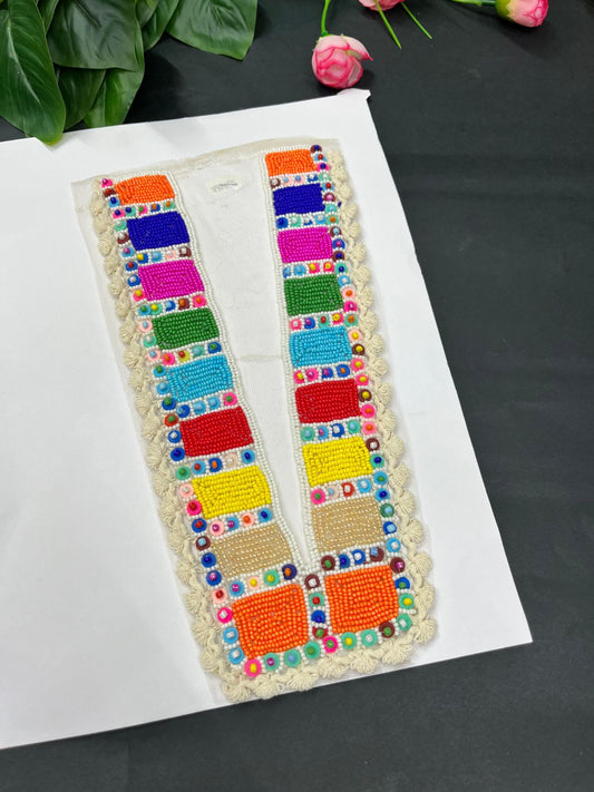 Beautiful Multicoloured Bead Work Neck Patch for Kurtis, Dresses & Navratri Outfits – Handcrafted Applique Design | Design 12
