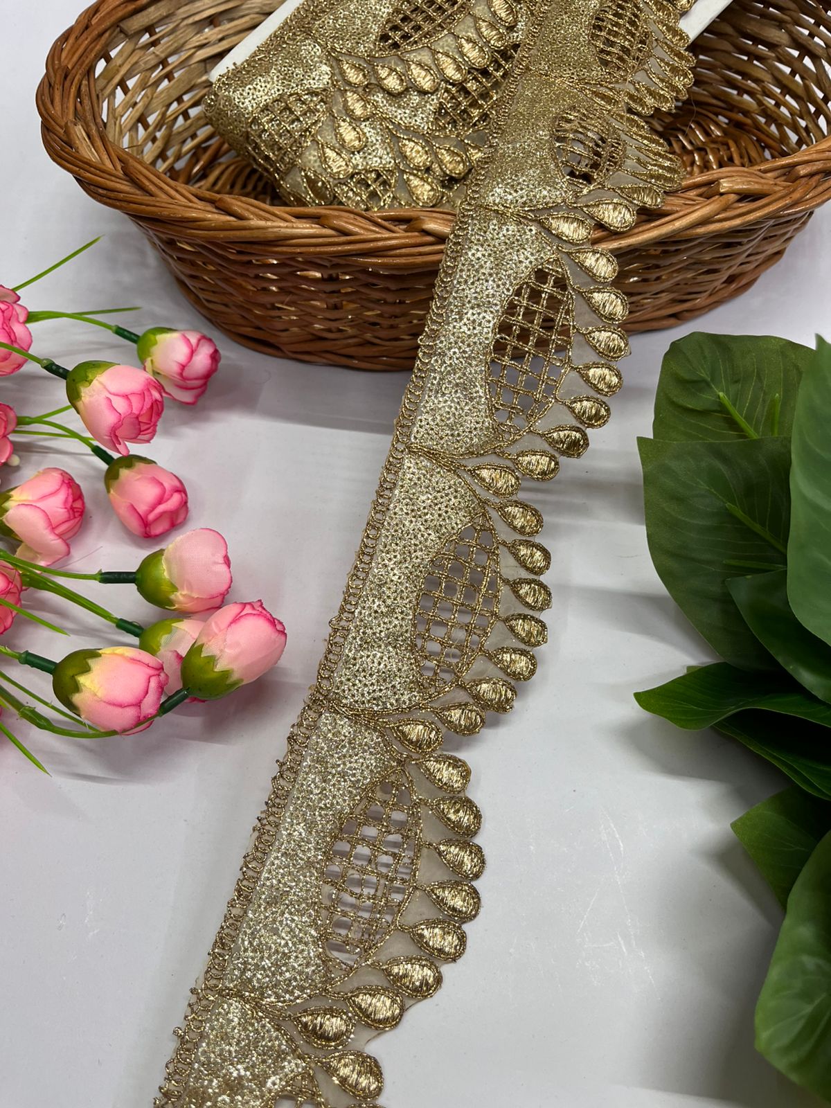 Sequence Embroidery Scallop Lace Trims - 9 Meter (2.5 Inch Width, Gold)