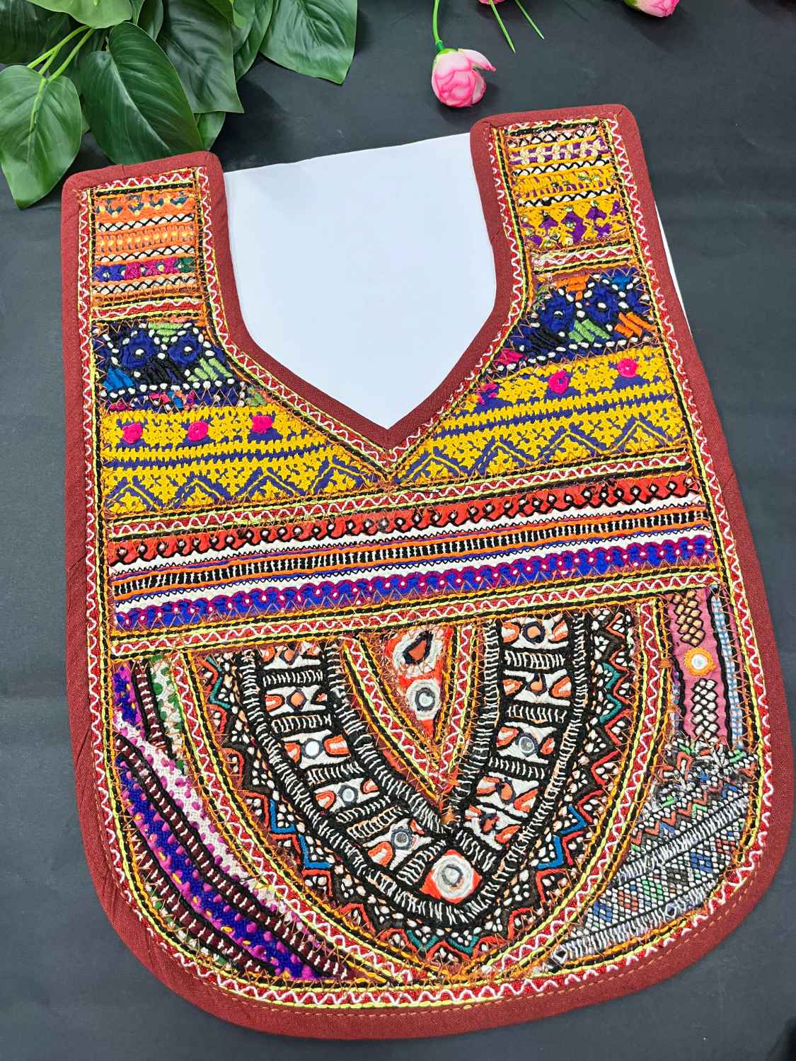 Handcrafted Kutchi Work Neck Patch for Kurtis & Navratri Dresses – Ethnic Neckline Applique | Design 12