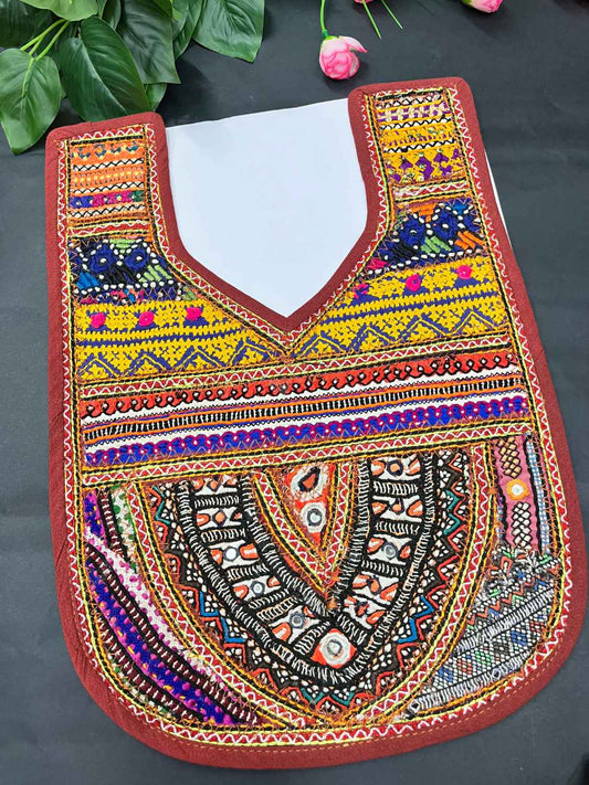 Handcrafted Kutchi Work Neck Patch for Kurtis & Navratri Dresses – Ethnic Neckline Applique | Design 12