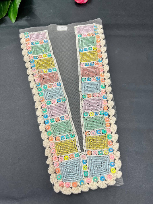 Beautiful Multicoloured Bead Work Neck Patch for Kurtis, Dresses & Navratri Outfits – Handcrafted Applique Design | Design 14