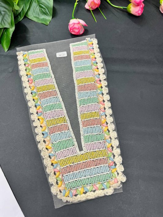 Beautiful Multicoloured Bead Work Neck Patch for Kurtis, Dresses & Navratri Outfits – Handcrafted Applique Design | Design 15