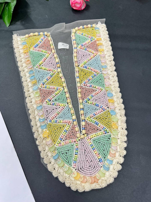 Beautiful Multicoloured Bead Work Neck Patch for Kurtis, Dresses & Navratri Outfits – Handcrafted Applique Design | Design 16