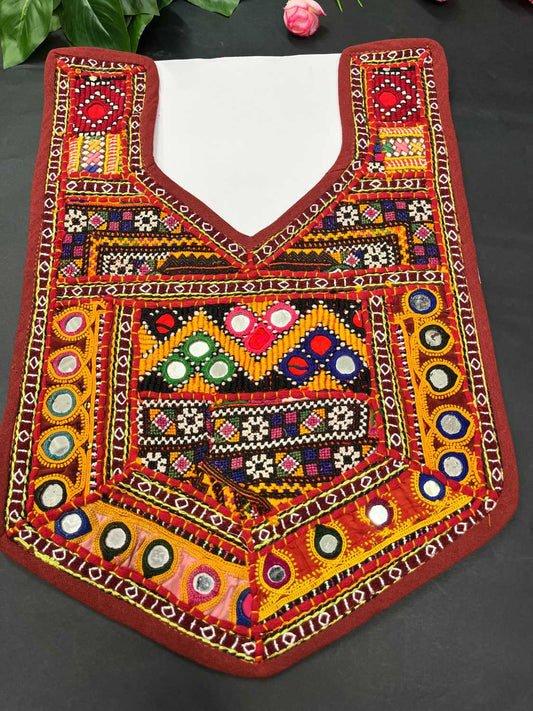 Handcrafted Kutchi Neck Patch for Kurtis, Navratri Dresses & Tops – Traditional Embroidered Applique | Design 1