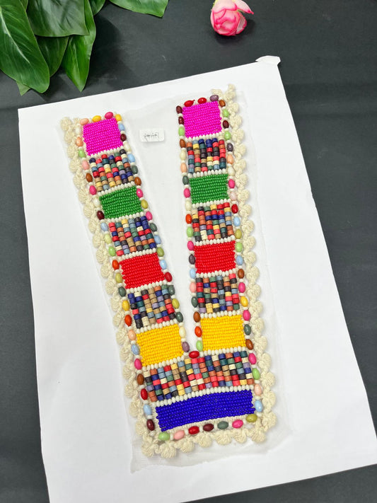 Beautiful Multicoloured Bead Work Neck Patch for Kurtis, Dresses & Navratri Outfits – Handcrafted Applique Design | Design 1