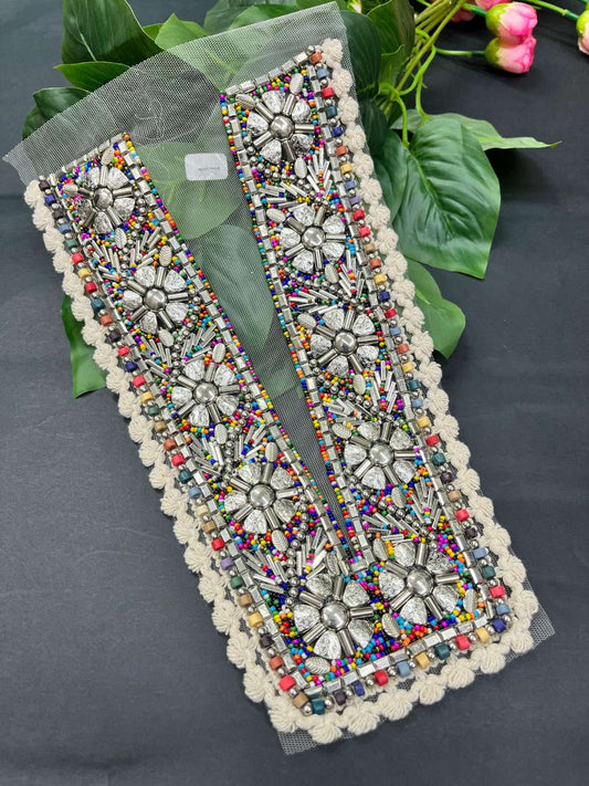 Handcrafted Designer Neck Patch for Kurtis, Dresses & Navratri Outfits – Embroidered Applique Design | Design 1