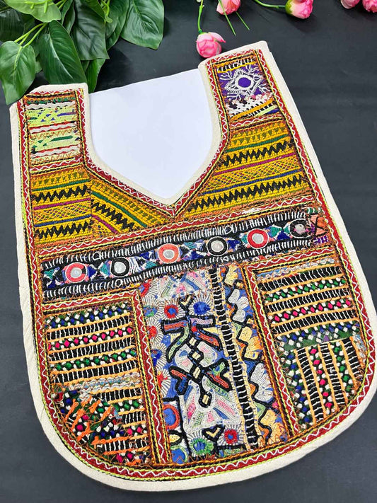 Handcrafted Kutchi Work Neck Patch for Kurtis & Navratri Dresses – Ethnic Neckline Applique | Design 1