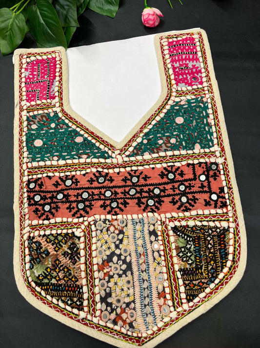 Handcrafted Kutchi Work Neck Patch for Kurtis, Dresses & Tops – Traditional Embroidered Neckline Design | Design 1