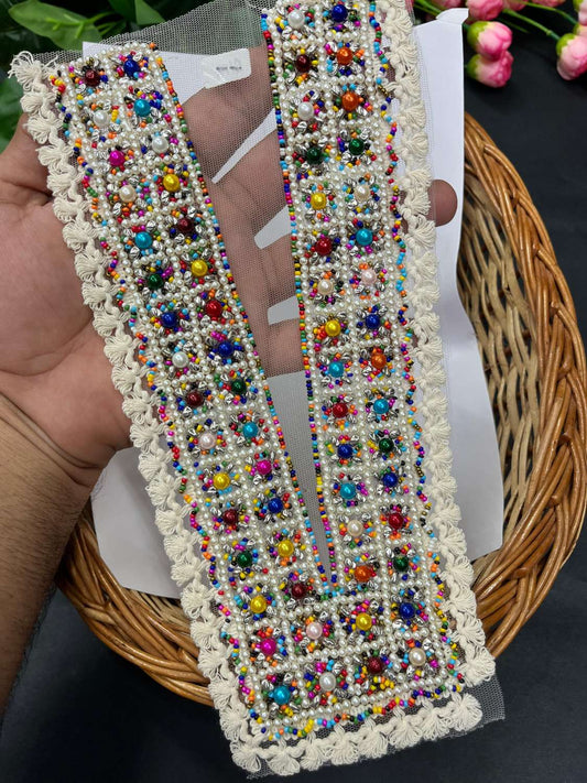 Beautiful Multicoloured Bead Work Neck Patch for Kurtis, Dresses & Navratri Outfits – Handcrafted Applique Design | Design 20