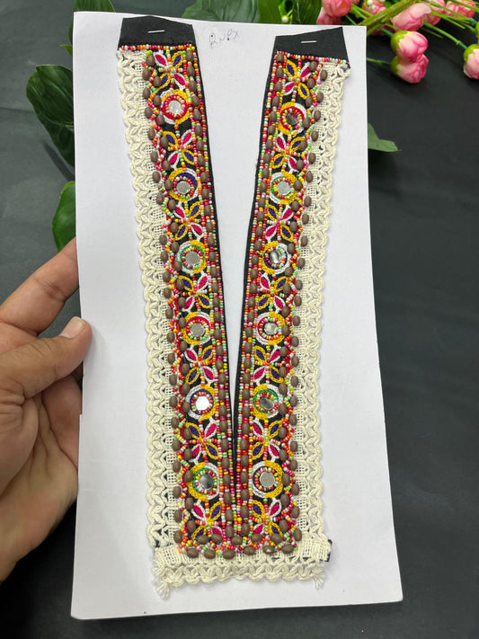 Beautiful Multicoloured Bead Work Neck Patch for Kurtis, Dresses & Navratri Outfits – Handcrafted Applique Design | Design 21