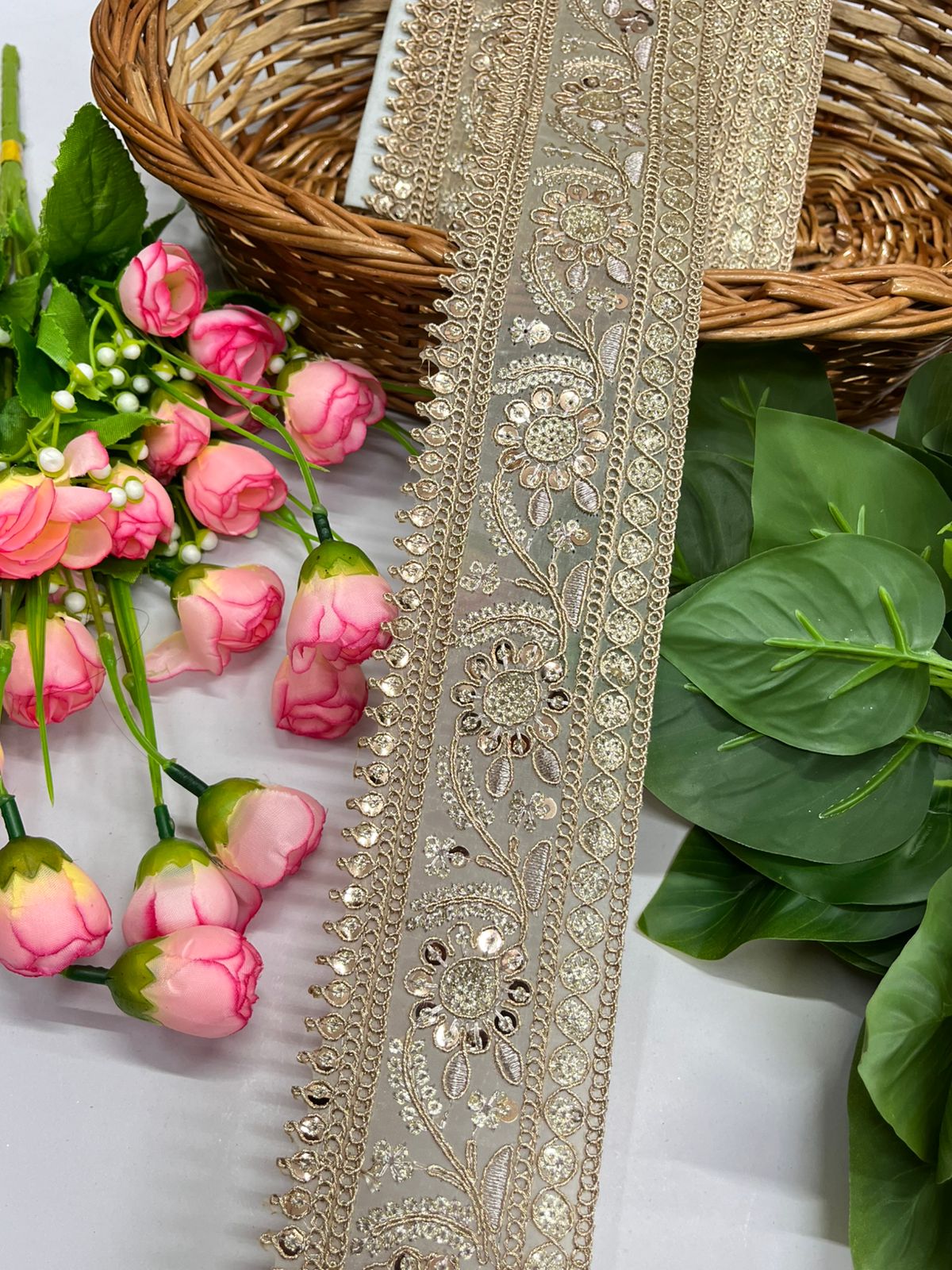 Embroidered Lace Design, Sewing Craft Ribbon - 9 Meter (2.5 Inch Width, Gold)