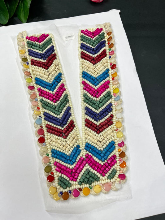 Beautiful Multicoloured Bead Work Neck Patch for Kurtis, Dresses & Navratri Outfits – Handcrafted Applique Design | Design 2