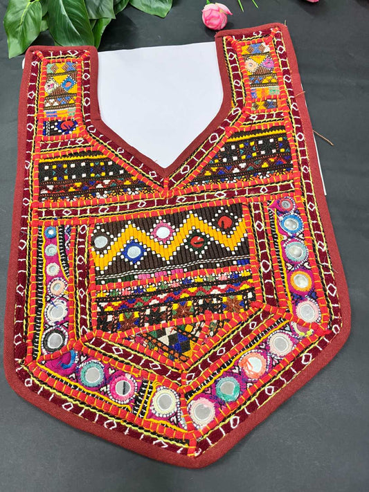 Handcrafted Kutchi Neck Patch for Kurtis, Navratri Dresses & Tops – Traditional Embroidered Applique | Design 2
