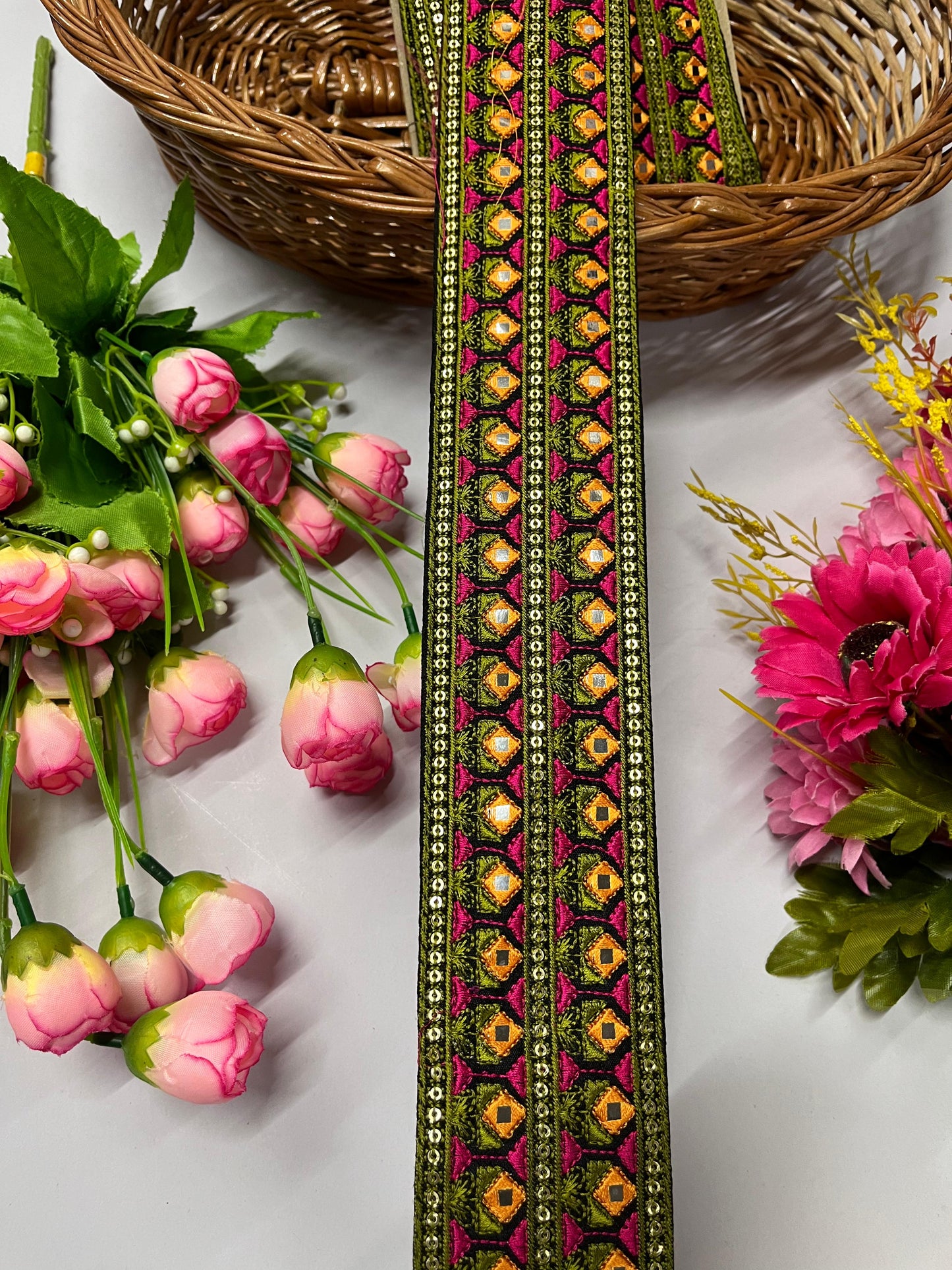 Sewing Embroidery Lace Trim | Mirror Thread Designer Lace Border Trim – 9 Meters, 2-Inch Width | Design 2