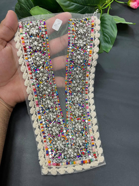 Handcrafted Designer Neck Patch for Kurtis, Dresses & Navratri Outfits – Embroidered Applique Design | Design 2