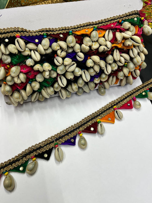 Navratri Special Kodi Lace with Multicoloured Fabric – Decorative Latkan Lace for Sarees, Dupattas, and Dresses (9 mtr, 1.5 inch)