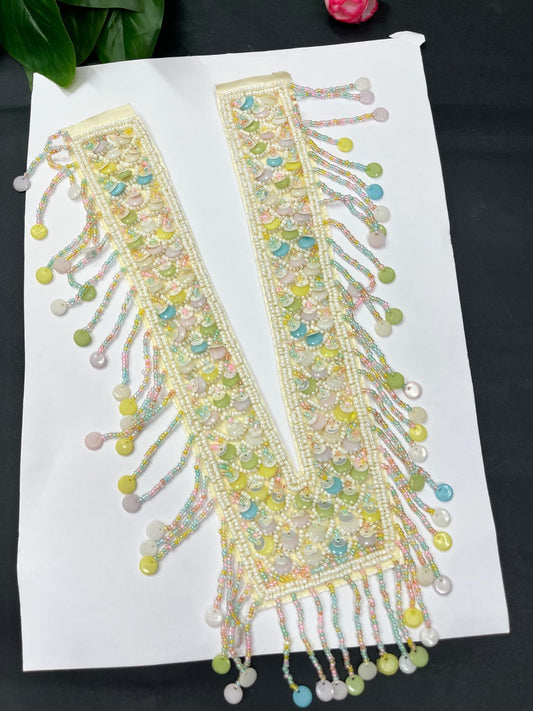 Beautiful Multicoloured Bead Work Neck Patch for Kurtis, Dresses & Navratri Outfits – Handcrafted Applique Design | Design 3