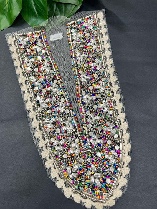 Handcrafted Designer Neck Patch for Kurtis, Dresses & Navratri Outfits – Embroidered Applique Design | Design 3