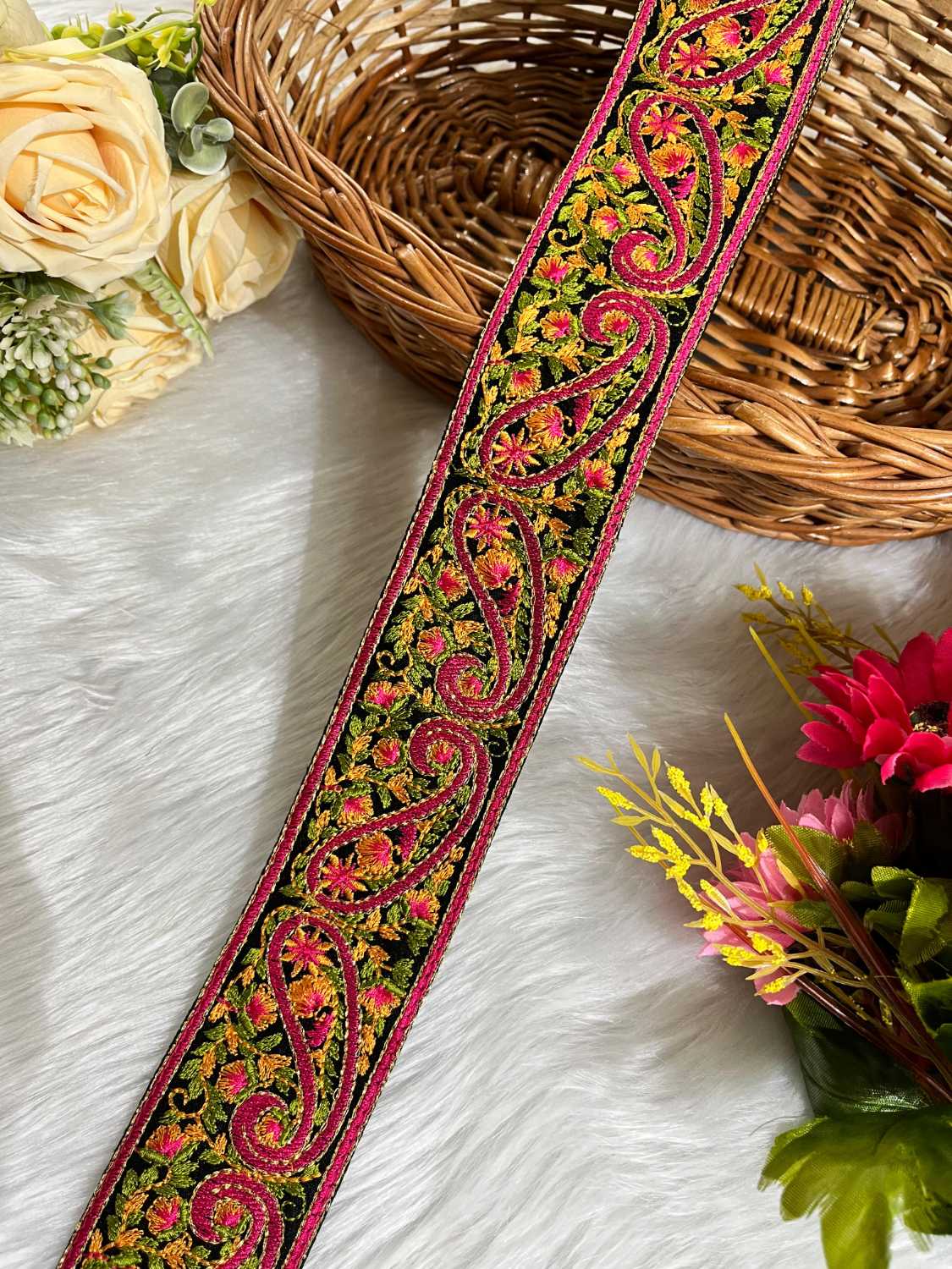 Kashmiri Work Thread Embroidered Saree Lace Border 9 Meter, 2-Inch Trim for Dupattas & Dresses | Multi 3 Kashmiri Work Thread Embroidered Saree Lace Border 9 Meter, 2-Inch Trim for Dupattas & Dresses | Multi 3
