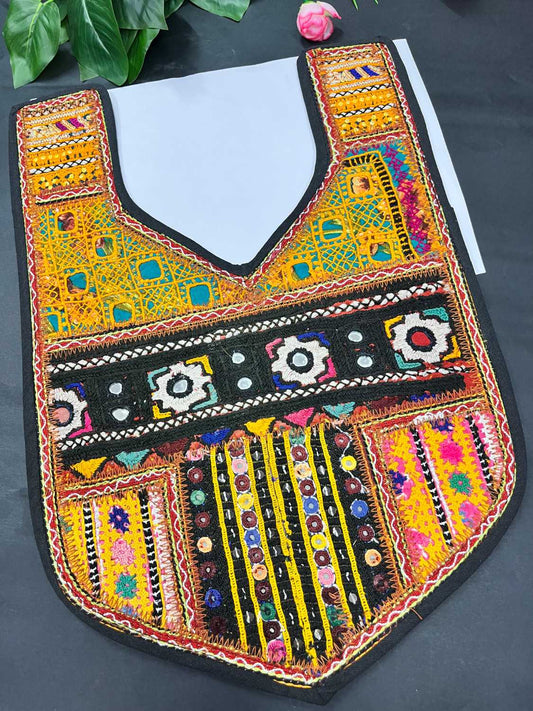 Handcrafted Kutchi Work Neck Patch for Kurtis & Navratri Dresses – Ethnic Neckline Applique | Design 3