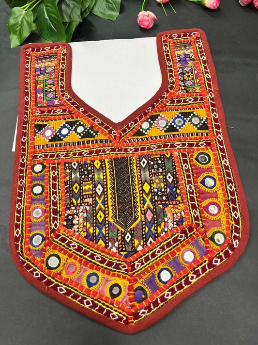 Handcrafted Kutchi Neck Patch for Kurtis, Navratri Dresses & Tops – Traditional Embroidered Applique | Design 3
