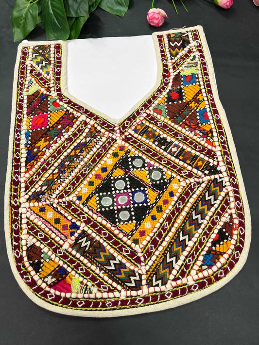 Handcrafted Kutchi Neck Patch for Kurtis, Navratri Dresses & Tops – Traditional Embroidered Applique | Design 4