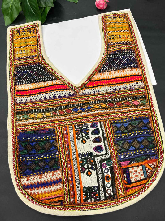 Handcrafted Kutchi Work Neck Patch for Kurtis & Navratri Dresses – Ethnic Neckline Applique | Design 4
