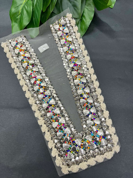 Handcrafted Designer Neck Patch for Kurtis, Dresses & Navratri Outfits – Embroidered Applique Design | Design 4