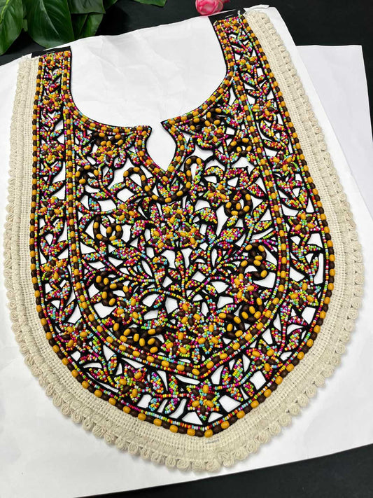 Beautiful Multicoloured Bead Work Neck Patch for Kurtis, Dresses & Navratri Wear – Handcrafted Designer Applique | Design 4