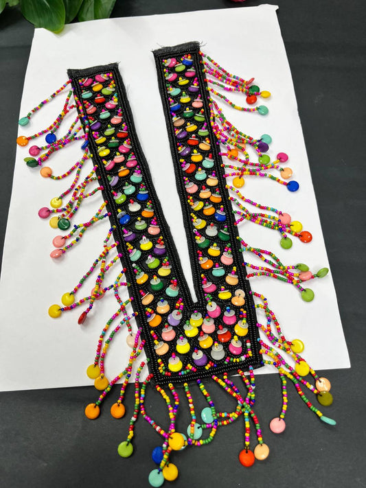 Beautiful Multicoloured Bead Work Neck Patch for Kurtis, Dresses & Navratri Outfits – Handcrafted Applique Design | Design 4