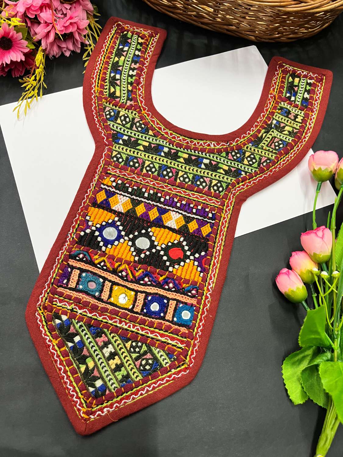 Handcrafted Kutchi Work Neck Patch – Traditional Embroidered Design | Multi