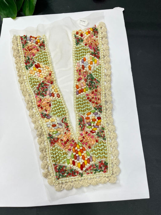 Beautiful Multicoloured Bead Work Neck Patch for Kurtis, Dresses & Navratri Outfits – Handcrafted Applique Design | Design 5