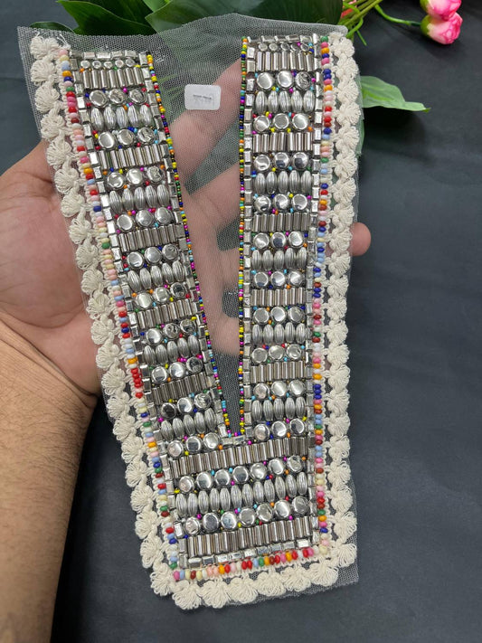 Handcrafted Designer Neck Patch for Kurtis, Dresses & Navratri Outfits – Embroidered Applique Design | Design 5