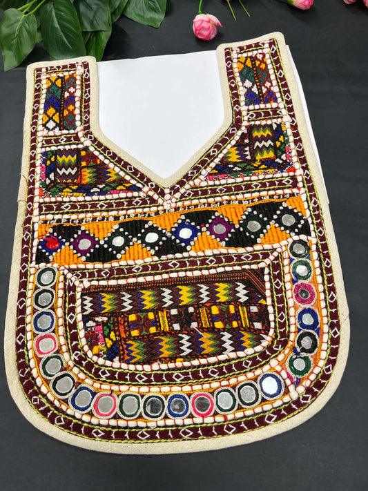 Handcrafted Kutchi Neck Patch for Kurtis, Navratri Dresses & Tops – Traditional Embroidered Applique | Design 5