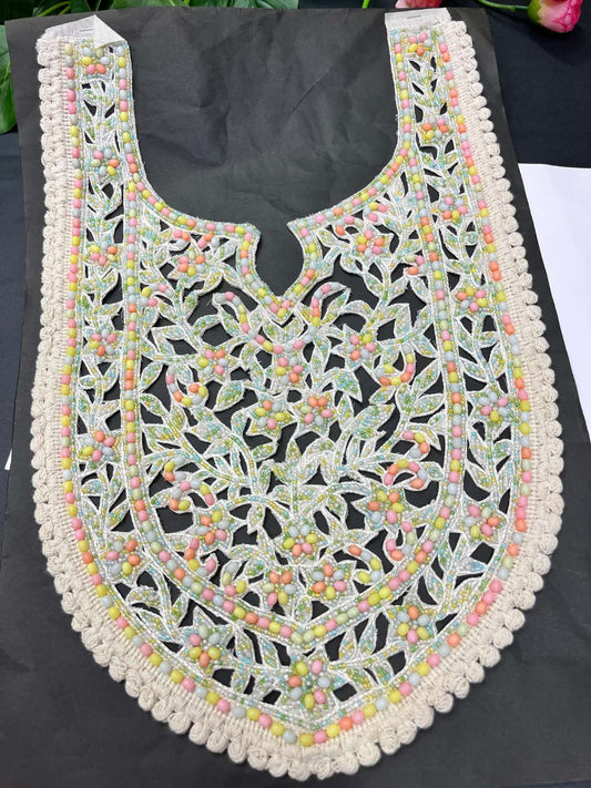 Beautiful Multicoloured Bead Work Neck Patch for Kurtis, Dresses & Navratri Wear – Handcrafted Designer Applique | Design 5