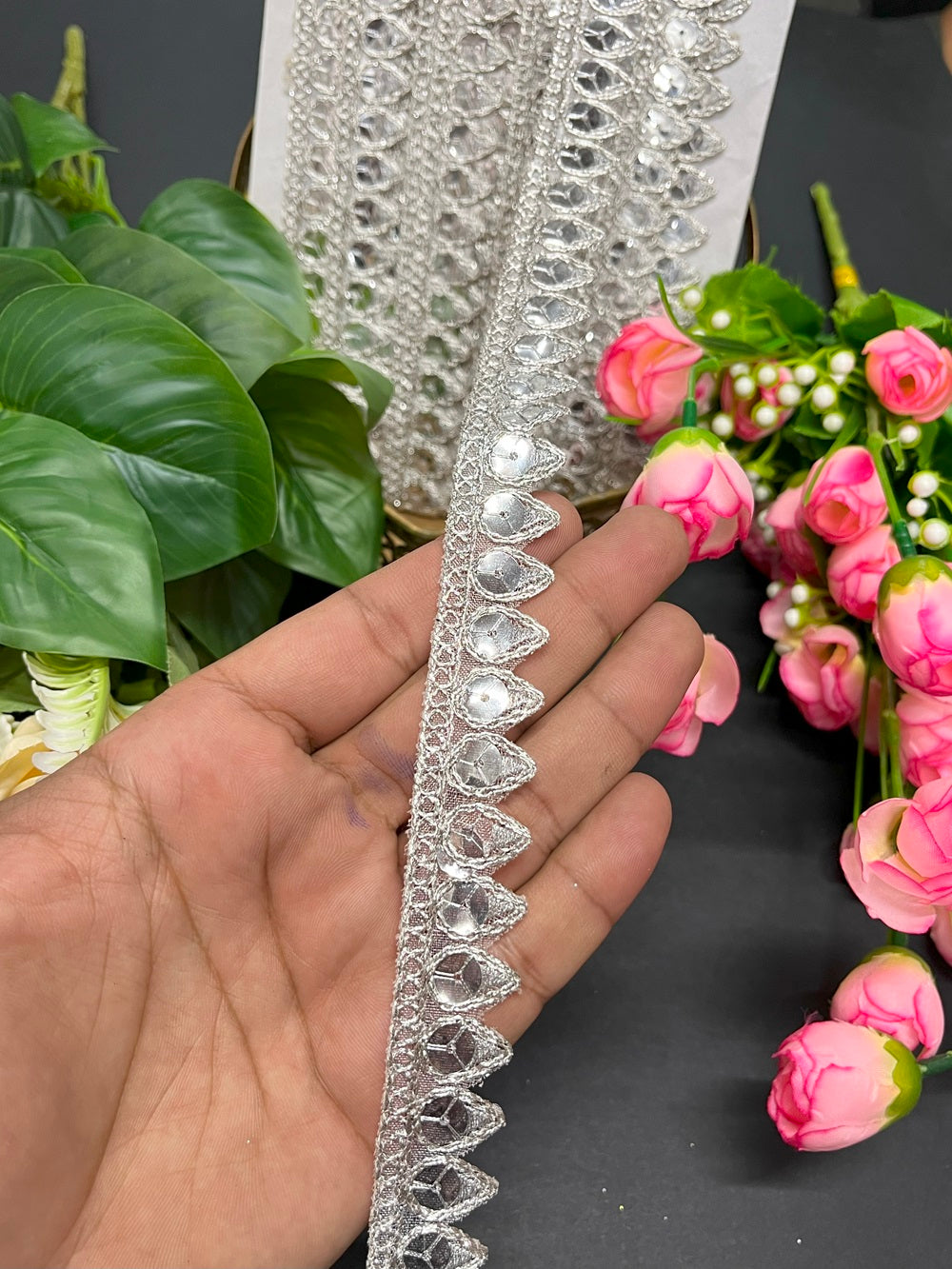 Silver Indian Sequence Lace Trims – 9 Meter, 1 Inch Width – Decorative Embellishment for Garments and Crafts