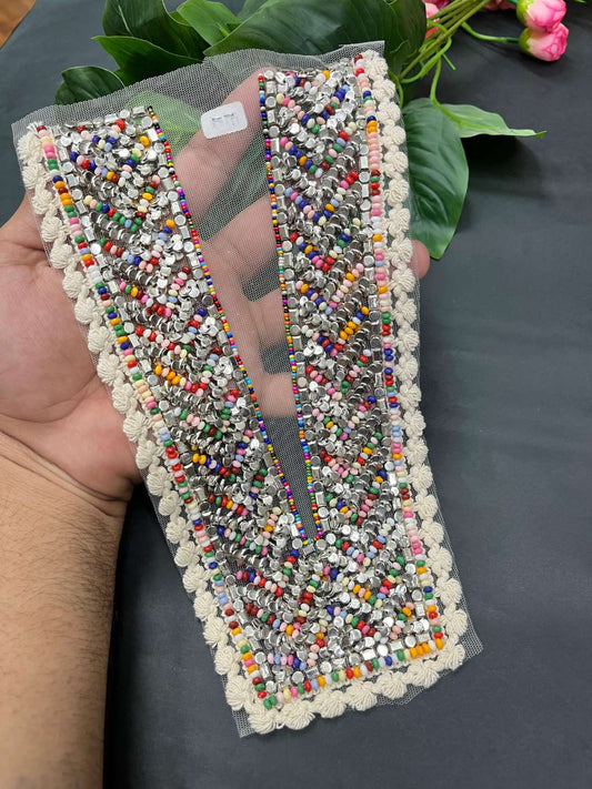 Handcrafted Designer Neck Patch for Kurtis, Dresses & Navratri Outfits – Embroidered Applique Design | Design 6