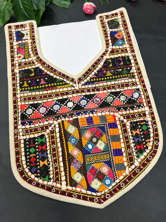 Handcrafted Kutchi Neck Patch for Kurtis, Navratri Dresses & Tops – Traditional Embroidered Applique | Design 6