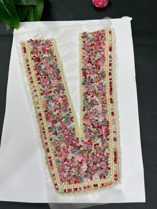Beautiful Multicoloured Bead Work Neck Patch for Kurtis, Dresses & Navratri Outfits – Handcrafted Applique Design | Design 7