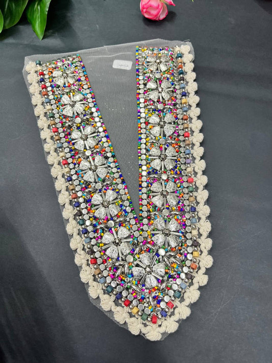 Handcrafted Designer Neck Patch for Kurtis, Dresses & Navratri Outfits – Embroidered Applique Design | Design 7