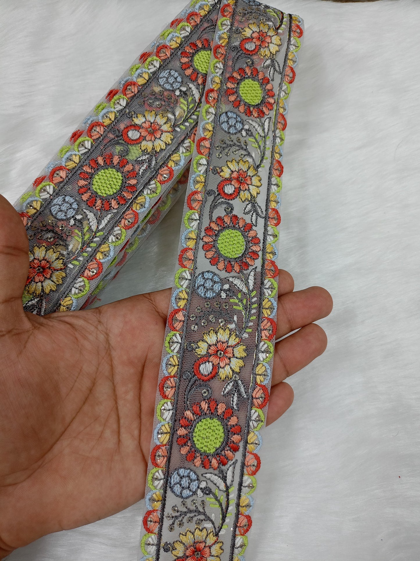 9-Meter Embroidery Lace in Misty Cyan Gray